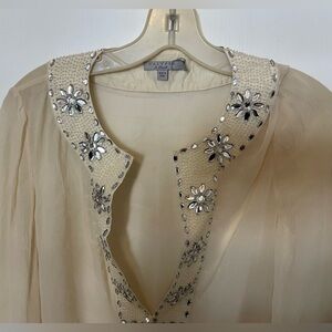 Calypso St. Barth women’s silk gauze tunic with beaded detail. Cream, size Small
